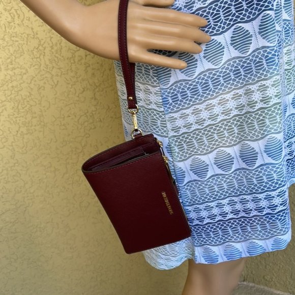 Michael Kors Jet Set Travel Large Double Zip Wristlet Wallet Merlot Leather - Picture 16 of 16